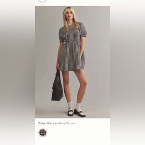 Anthropologie (Maeve) - Gingham Puff-Sleeve Mini Dress (NWT)